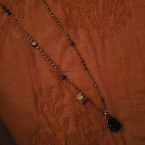 Chicos long brass and purple Necklace